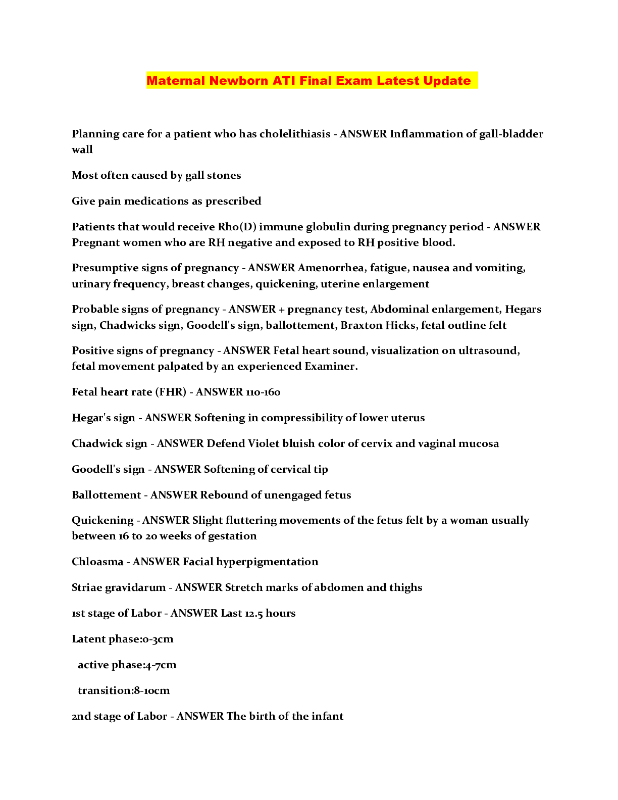 Preview image for Maternal Newborn ATI Final Exam Latest Update